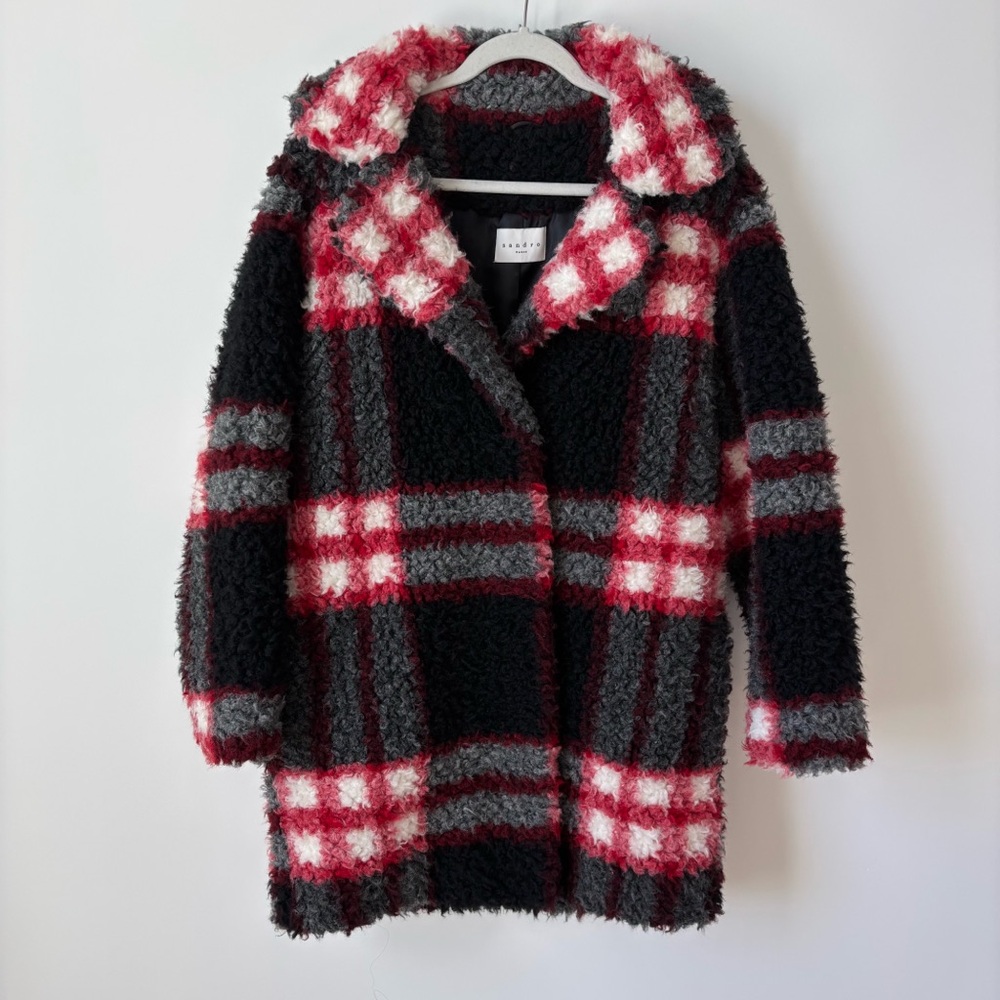 Sandro Oversized “Maxa Rouge” Plaid Coat